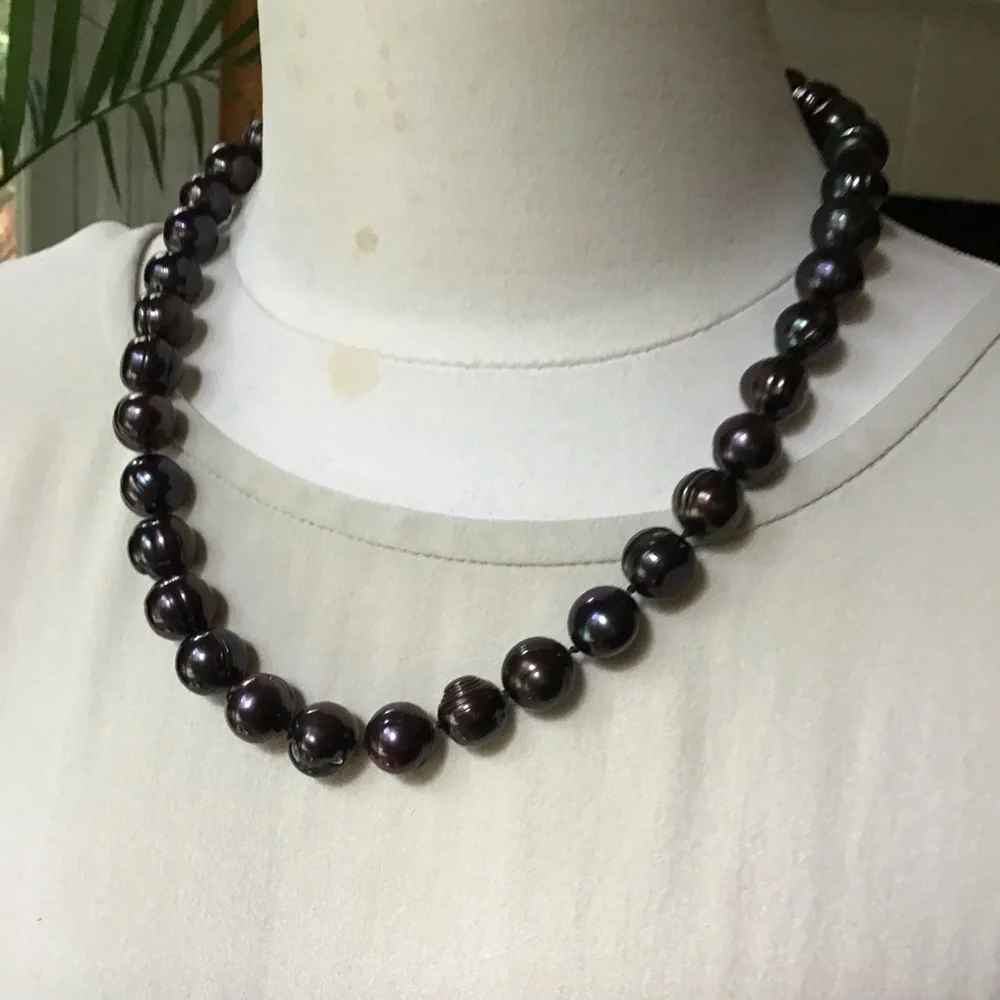 11mm Iridescent Tahitian Pearl Strand Sterling Silver - Picture 3 of 13